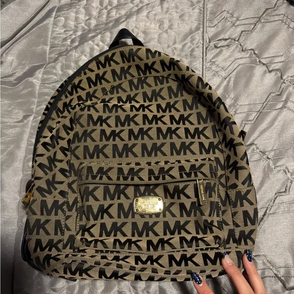 Michael Kors Monogram Black and Tan Backpack - Picture 3 of 7